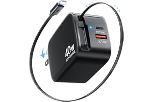 3 in 1 Retractable Wall Charger,40W PD Fast USB Phone Charger Block with Retractable Lightening Cables for iPhone,Portable Ad