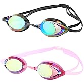 DARIDO Swim Goggles, Swimming Goggles 2 Pack Anti Fog UV Protection No Leaking for Adult, Men, Women, Youth