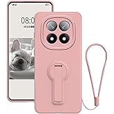 Anlalish Compatible with Redmi Note 14 Pro 5G Case, Silicone Shockproof Cover with Wrist Strap Lanyard, Full Camera Lens Protection Phone Case for Xiaomi Redmi Note 14 Pro 5G with Stand (Pink)