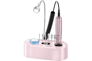 PULENADRI Electric Nail Drill Machine, 40000RPM Professional E File Nail Drill Kit for Gel Acrylic Nails,High Speed Low Vibration Low Heat Nail Grinding with LED Light, 7 Bits, F/R Rotation, LCD Screen (Pink)