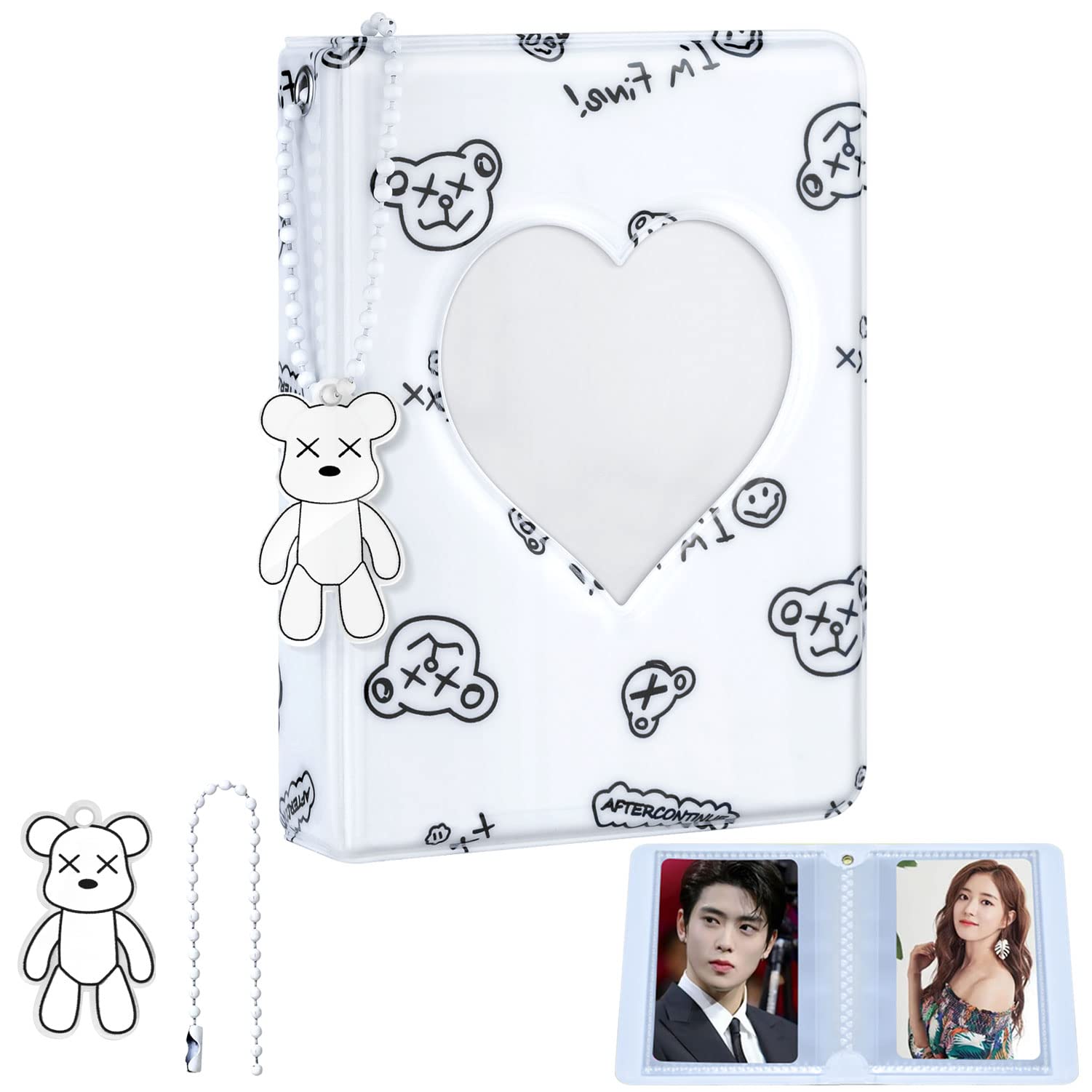 3 Inch Kpop Photocard Binder, Cute Kpop Photocard Holder Book Mini Photo Kpop Album, Hollow Kpop Binder Collector Book 40 Pockets Photo Card Holder with Lovely Pendant for Photo Collection