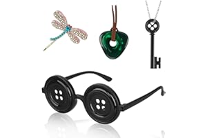 Cowaski 4 Pcs Accessories Fit for Cosplay Costume, Button Eyes Glasses, Key Necklace, Hair Clip, Green Stone Set Halloween Merchandise, Christmas Birthday Gift for Women Men and Fans