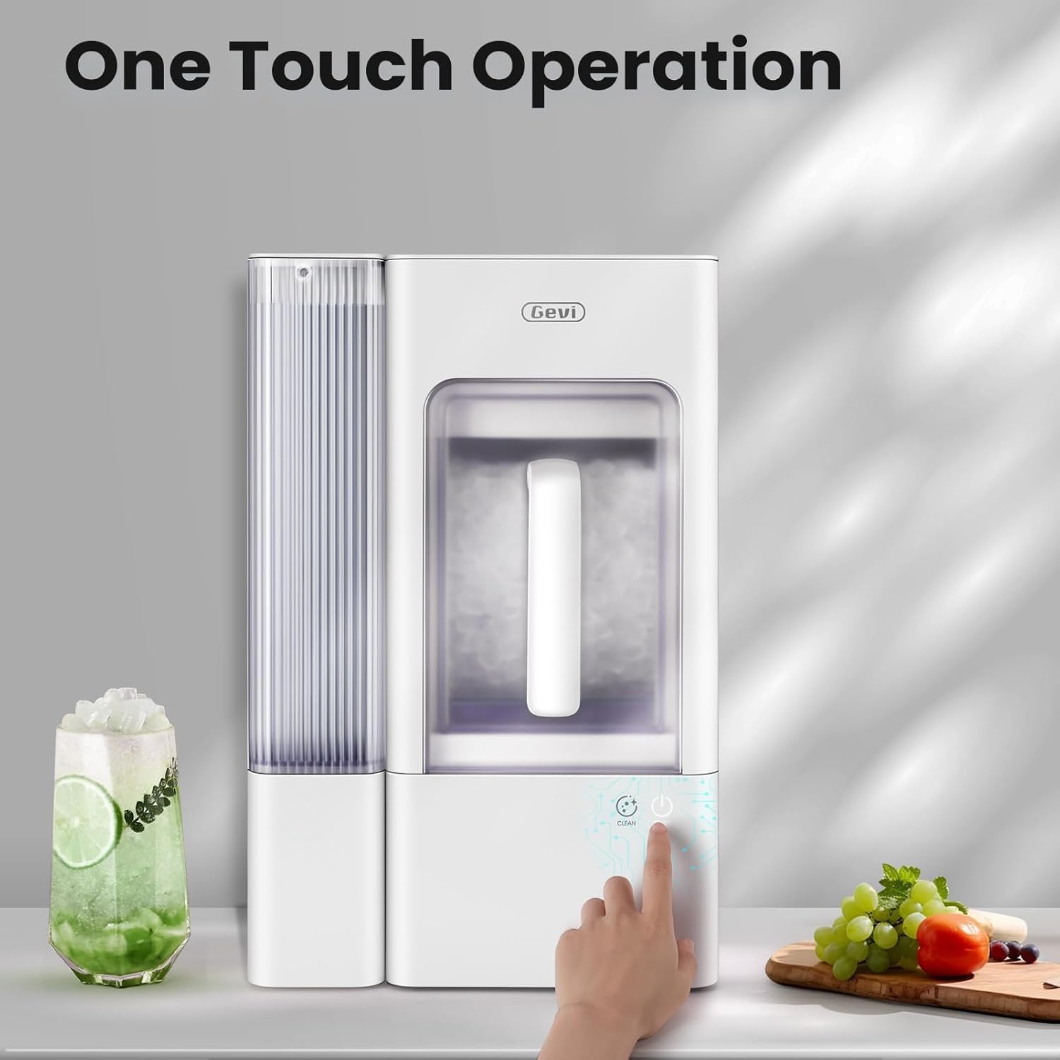Gevi Adella Gemi Nugget Ice Maker Countertop, Chewable Pellet Ice Machine with Portable Ice Basket Large Side Tank Self-Cleaning for Home Kitchen Office Party