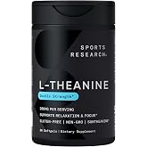 Sports Research&reg; L-Theanine 200mg with Suntheanine&reg;, 60 Softgels | Double Strength Relaxation, Focus &amp; Mood Support - Made w/ Organic Coconut Oil | Non-GMO, Gluten-Free, 60 Servings