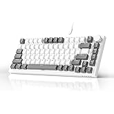 Ajazz AK820 75% Mechanical Gaming Keyboard, Wired Gasket Mount Hot-Swappable Keyboard with Volume Knob, 5-Layer Sound Dampening, PBT Keycaps, 82 Keys, Gray White