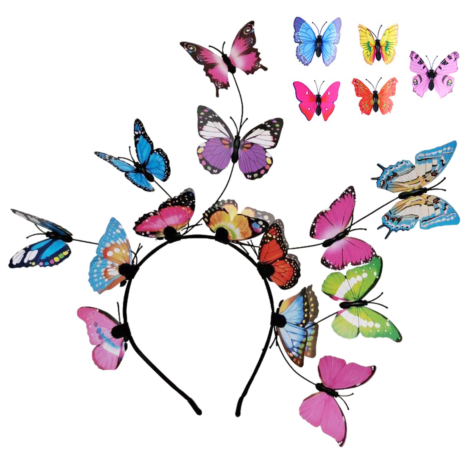 TIANNAIT Colourful Butterfly Headband - 5 Butterfly Clips, Fairy Crown for Halloween