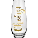 Slant Party Supplies Champagne Glasses - Stemless Mimosa Prosecco Cocktail Glass, 10-Ounce, Cheers