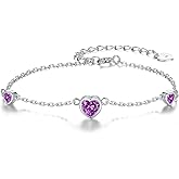 925 Sterling Silver Birthstone Bracelet for Women - Pretty Adjustable Heart Infinity Charm bracelets for Mother Daughter Sisters Bestie - Mother's Day Christmas Anniversary Birthday Gift Jewelry