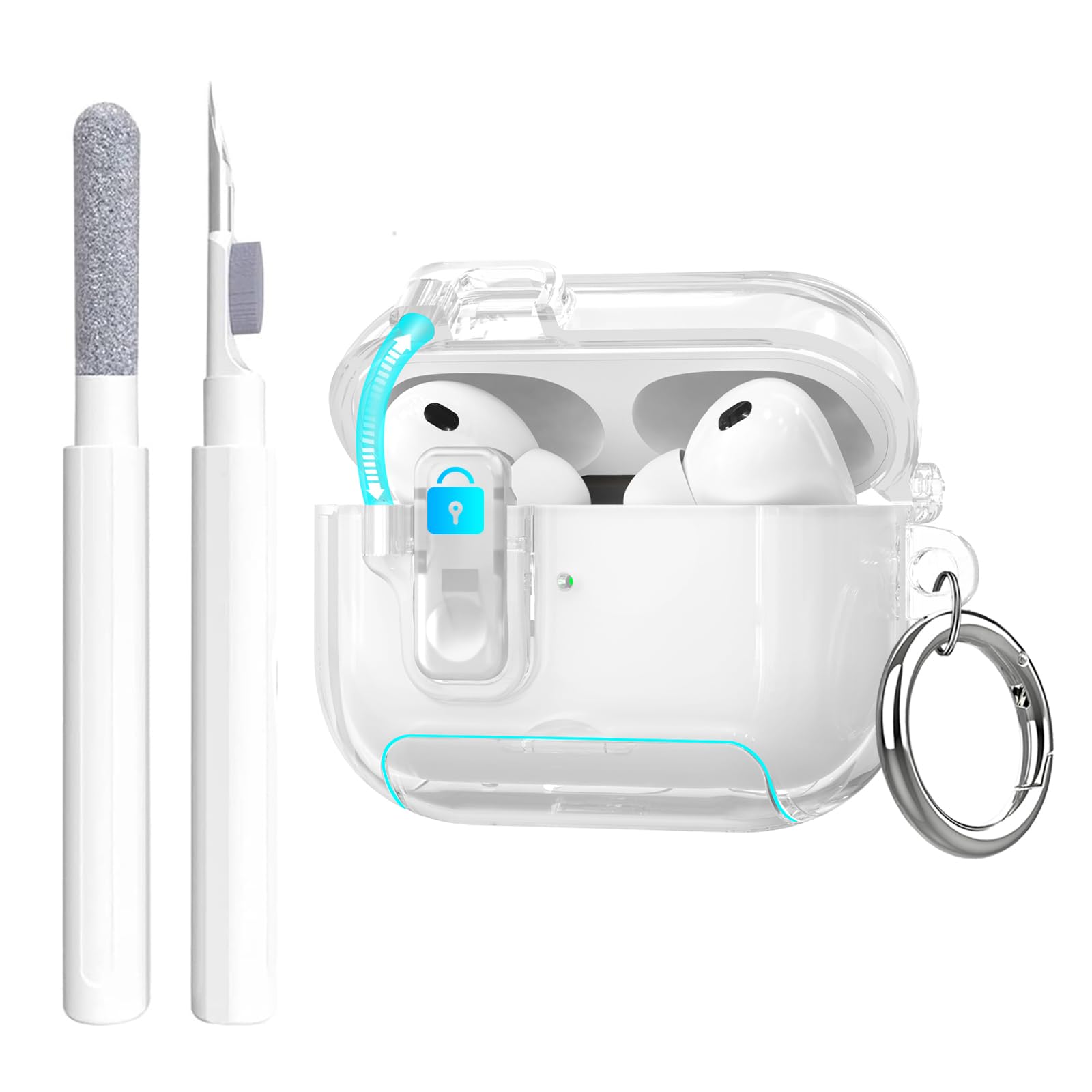 Photo 1 of Aircawin Secure Lock for Airpods Pro 3 Case Clear,Cute for Airpods pro 3rd Generation Case Cover with Phone Stand,Shockproof Soft TPU Skin for Airpods Pro 3 gen Cover with Carabiner&Cleaning Pen-Clear