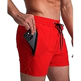 Mens Swim Trunks 5" with Mesh Lining Quick Dry Beach Shorts with Zipper Pockets Sports Swimming Trunks for Men