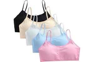Cczmfeas Girl's Cotton Cami Bra with Removable Padding Teen Small Vest Design 5 Pack