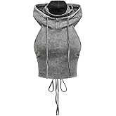 Milumia Women's Y2k Grunge Sleeveless Crop Hoodie Lace Up Tie Backless Hooded Tank Tops