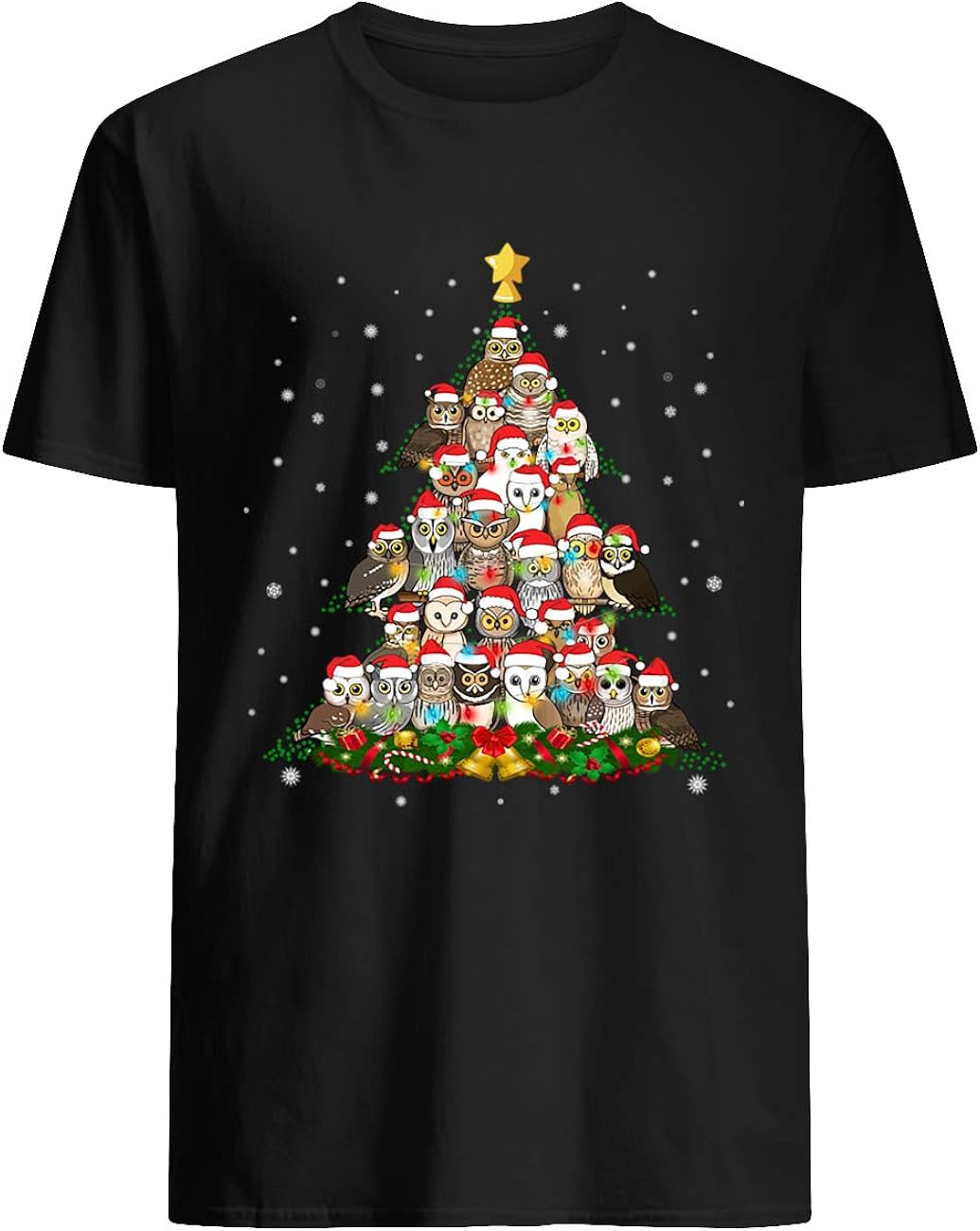 Thincons Camiseta de Navidad con diseño de búho para hombres y mujeres