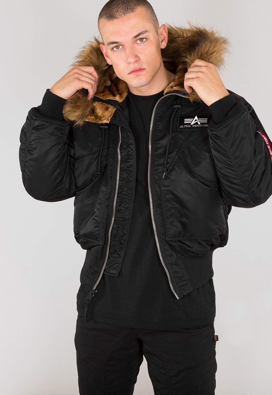 Alpha Industries 45P Hooded Custom Bomber Jacket for Men Black/Reflective