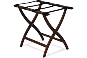 Wooden Mallet Designer Curve Leg Luggage Rack,Black Straps, Mahogany, 20" H x 23.75" W x 15.5" D