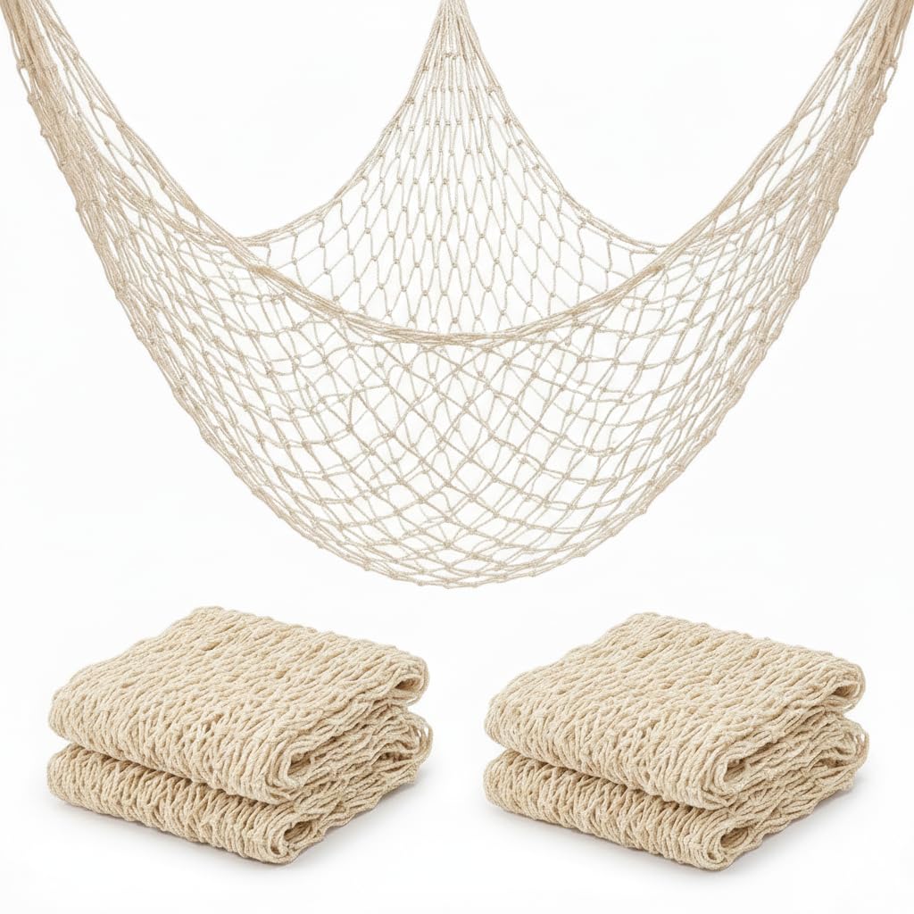 Sukh Fish Net Decorations for Party - 2PCS 39.37 * 78.74 in Fishing Net Decoration Netting for Wall Photo Hanging Nautical Fishnet Table Runner Decorative Ocean Theme Birthday Party Rope Nets