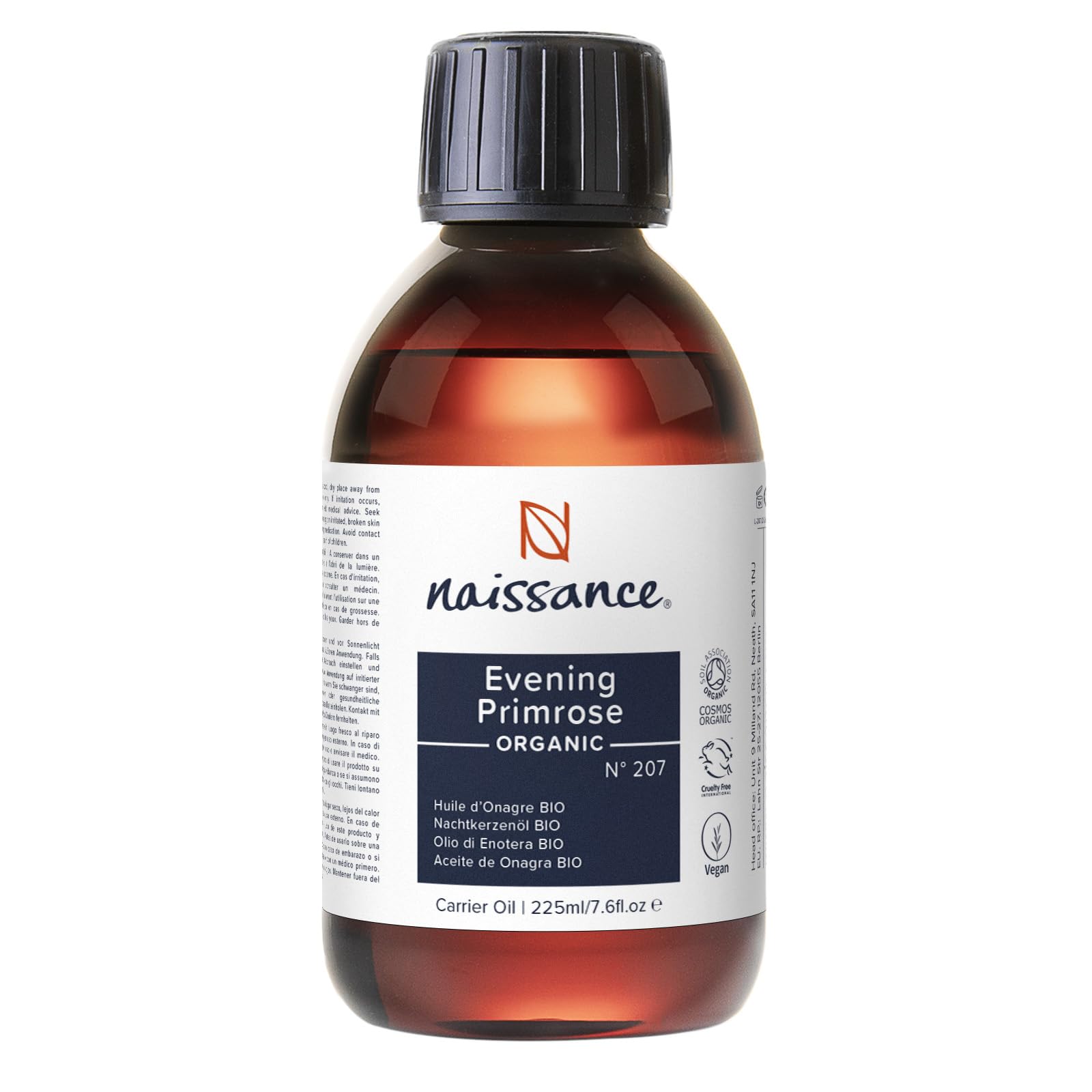 Naissance Organic Evening Primrose Oil (No. 207) - 225ml - Natural, Certified Organic, Vegan - Nourishing and Hydrating for All Skin Types