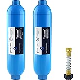 GLACIER FRESH RV/Marine Water Filter with 1 Flexible Hose Protector, Greatly Reduces Bad Taste, Odors, Chlorine and Sediment in Drinking Water, 2 Pack
