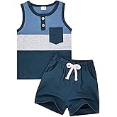 FOCUTEBB Boy Clothes Toddler Baby Boys Summer Outfits Sleeveless Patchwork T-Shirt Shorts Set 6 Months-4T