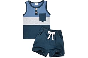 FOCUTEBB Boy Clothes Toddler Baby Boys Summer Outfits Sleeveless Patchwork T-Shirt Shorts Set 6 Months-4T
