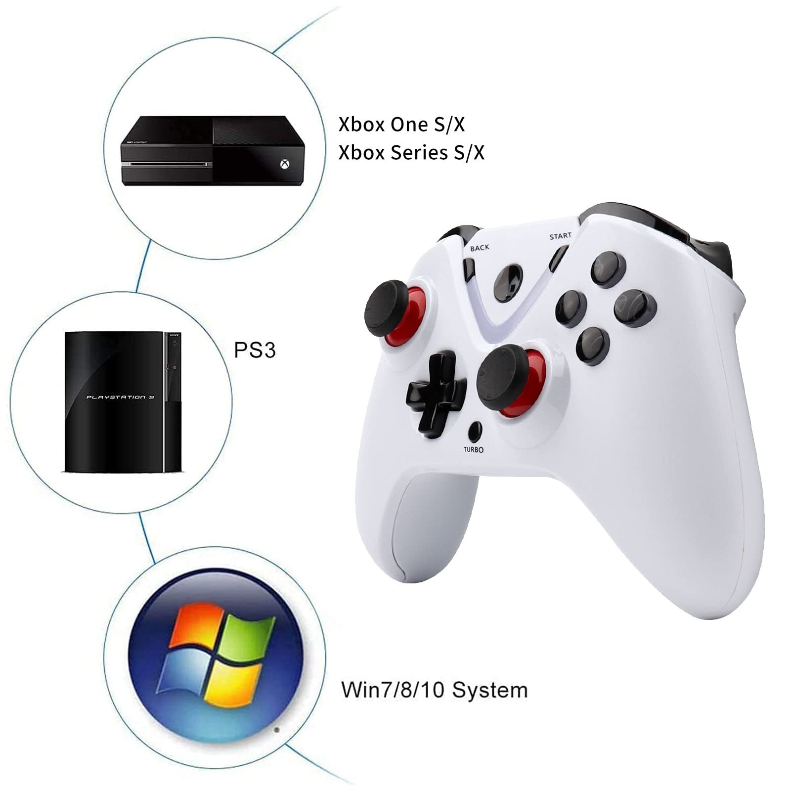 ROTOMOON Wireless Game Controller with LED Lighting Compatible with Xbox One S/X, Xbox Series S/X Gaming Gamepad, Remote Joypad with 2.4G Wireless Adapter, Rechargeable Battery