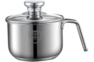 Milk Pot 2400ml Stainless Steel Saucepan with Pour Spout Milk Warmer Pot with Glass Lid Handle for Boiling Sauce Gravies Past