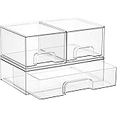Vtopmart Stackable Storage Drawers Set of 3,Clear Plastic Organizer Bins for Makeup, Cosmetics, Beauty Supplies,Ideal for Van