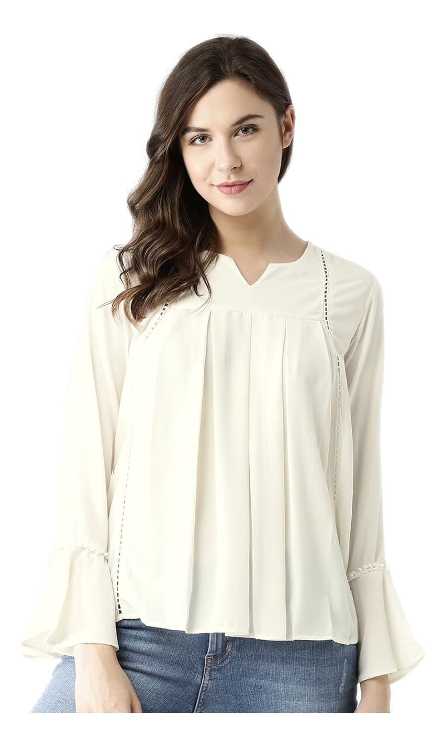 marie claire women off-white solid a-line top (mc551)