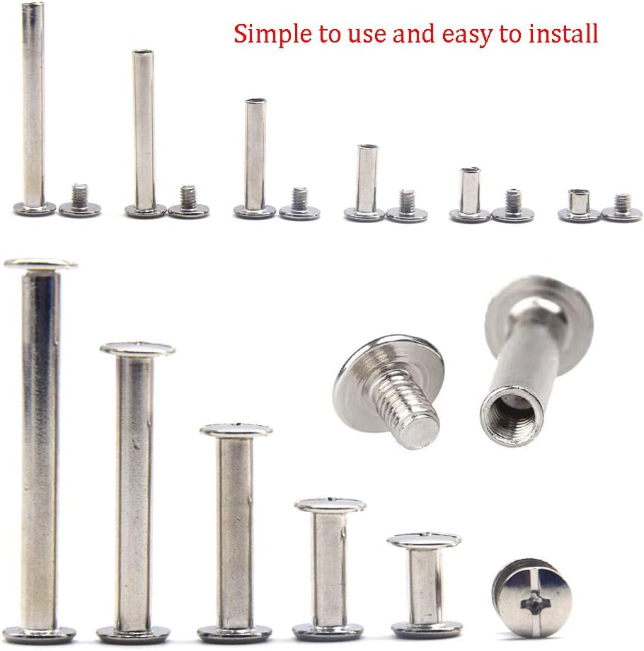 CEEYSEE 140PCS(70Set) Silvery Chicago Screws Assorted Kit Nail Rivet Chicago Button for DIY Leather Decoration Bookbinding Round Flat Head Stud Screw (ZBYC) - Image 4