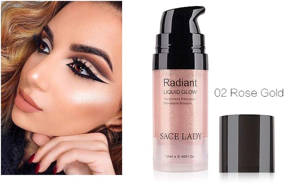 12ml Shimmer Liquid- Ultra-smoothLiquid HighlighterHighlighter Makeup Face Cheeks Nose Highlight Cream，Use on Cheek, Eyes or Lip,Used With Liquid Foundation or Cream Foundation (B)