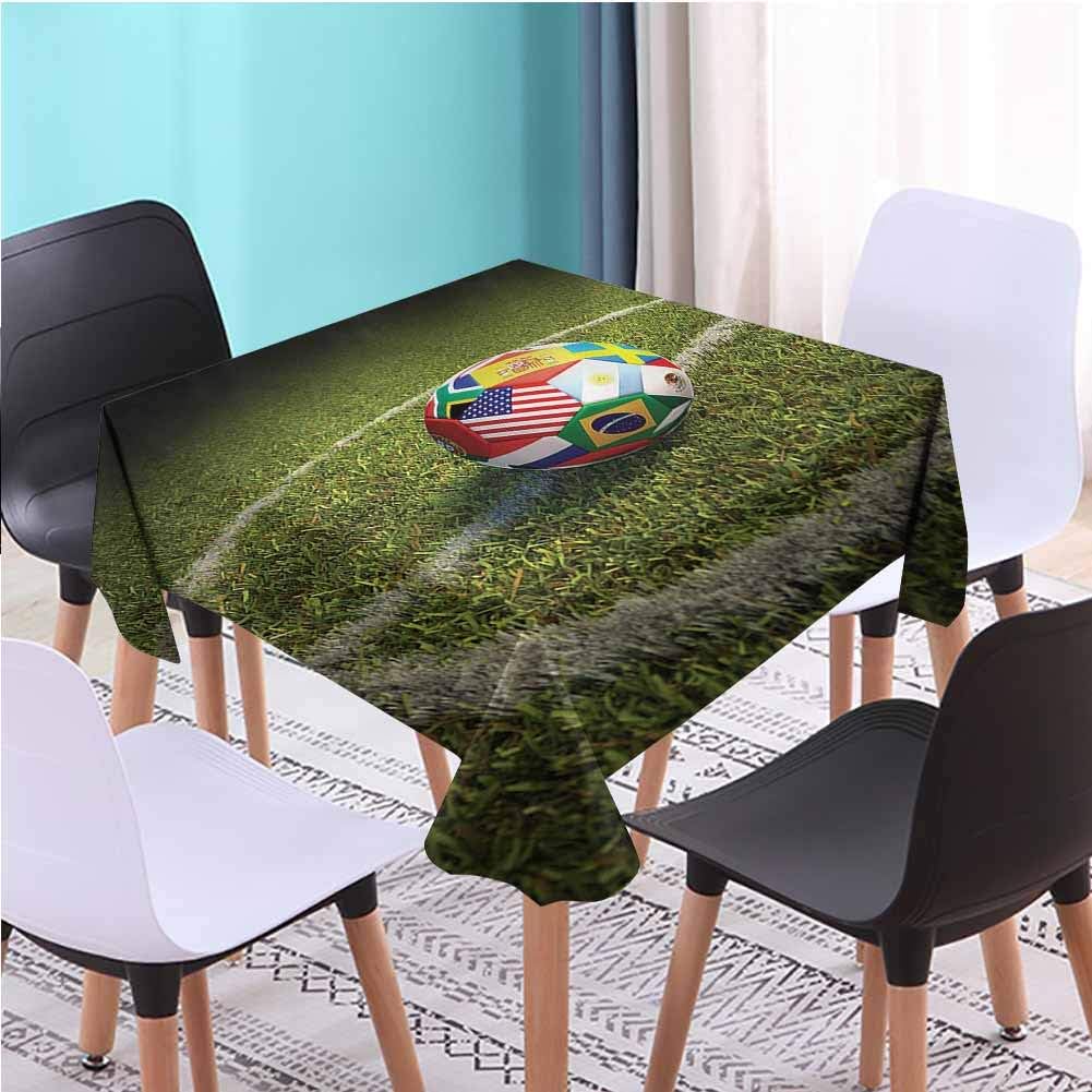 Sports Square Tablecloth Soccer Ball on a Field Flags Daily use Square Tablecloth 54