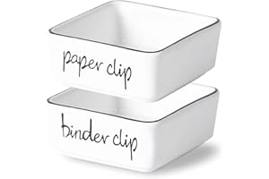 ONTUBE Farmhouse Square Paper Clip and Binder Clip Holders,Ceramic Binder Clip Dispenser Organizer for Desk, Cute Office Push Pins Holder, 3.3-Inch (White)