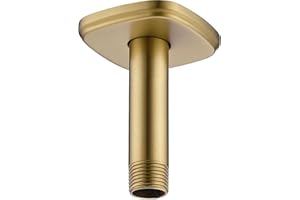 HOMYEP Shower Arm with Flange, 4 Inch Ceiling Mount Rain Shower Head Extension Arm, Male to Male NPT 1/2 Inch, Brushed Gold