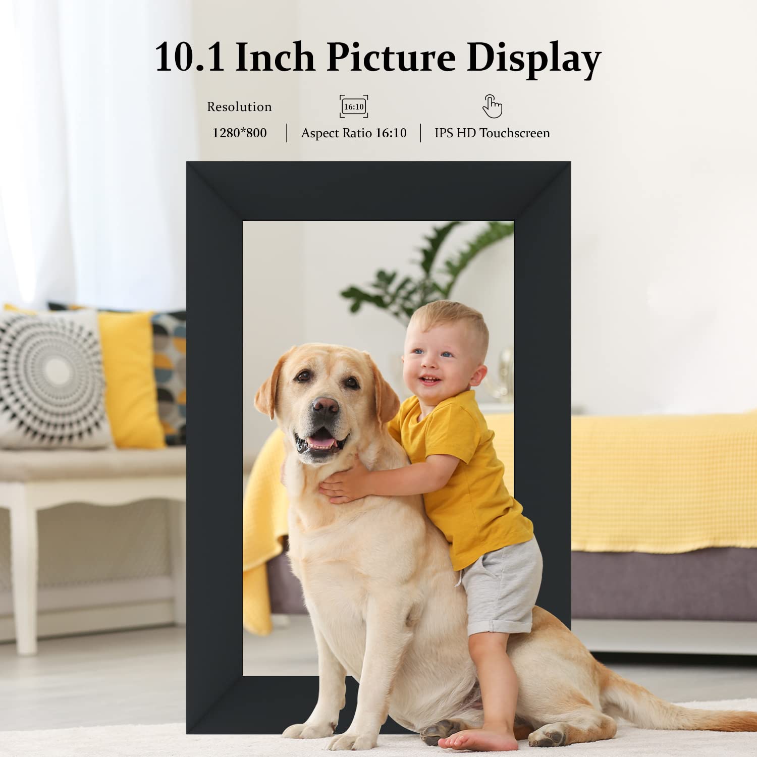 AEEZO 10.1 Inch WiFi Digital Picture Frame, IPS Touch Screen Smart Cloud Photo Frame with 32GB Storage, Easy Setup to Share Photos or Videos via AiMOR APP, Auto-Rotate, Wall Mountable (Black)
