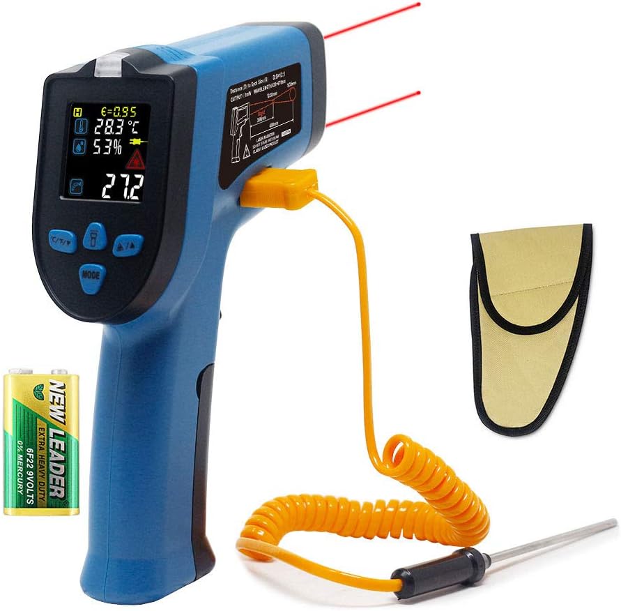 Ketotek KT550D Dual Laser Digital Infrared Thermometer Temperature Gun Non-Contact -58-1022℉ with Adjustable Emissivity K thermocouple Led Light NCV Humidity Tester for Home Industrial