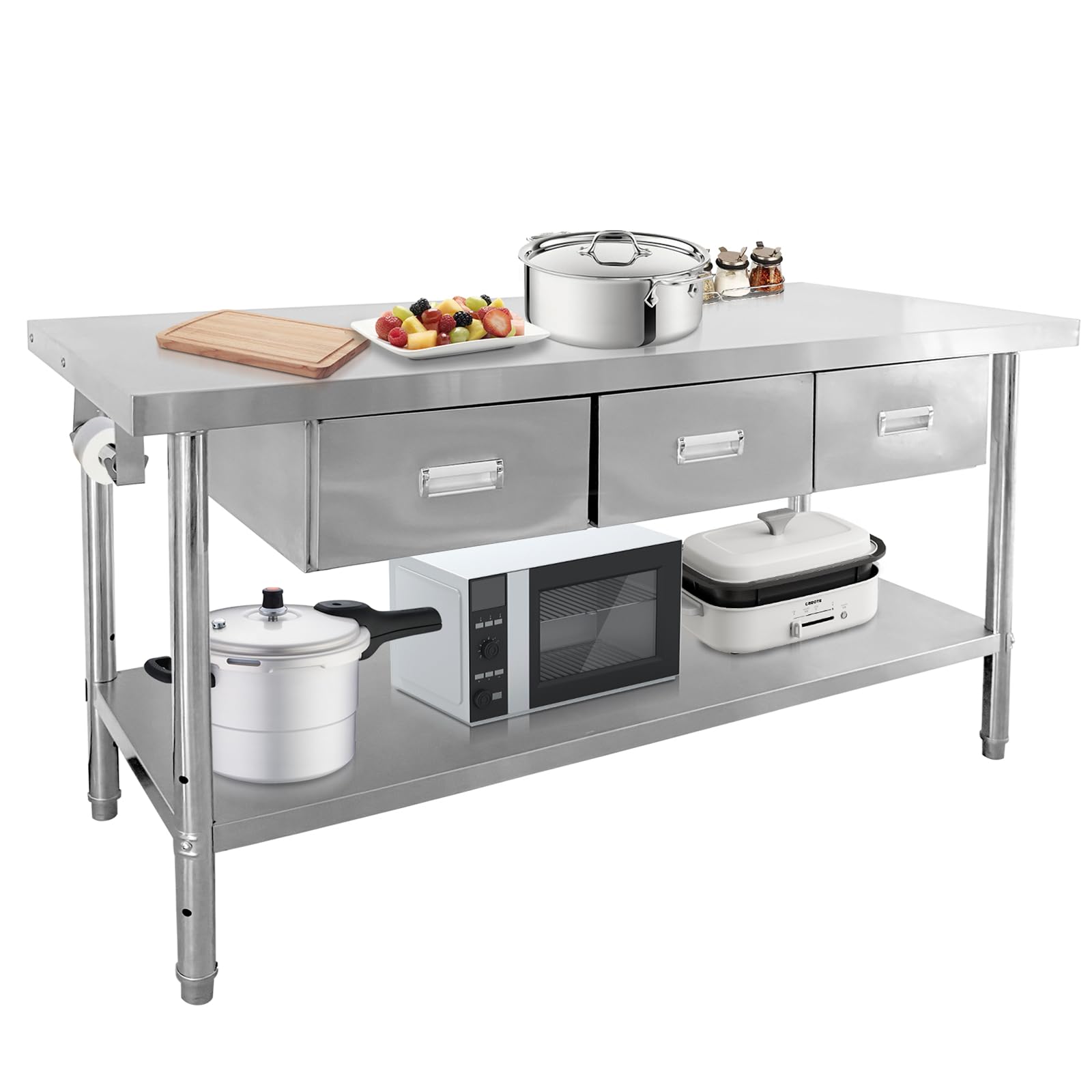 Photo 1 of Stainless Steel Table with Drawers, 71" X 24" Commercial Work Tables with Undershelf & Paper Towel Holder, Metal Kitchen Prep Table for Home Restaurant Garage, Commercial Workbench