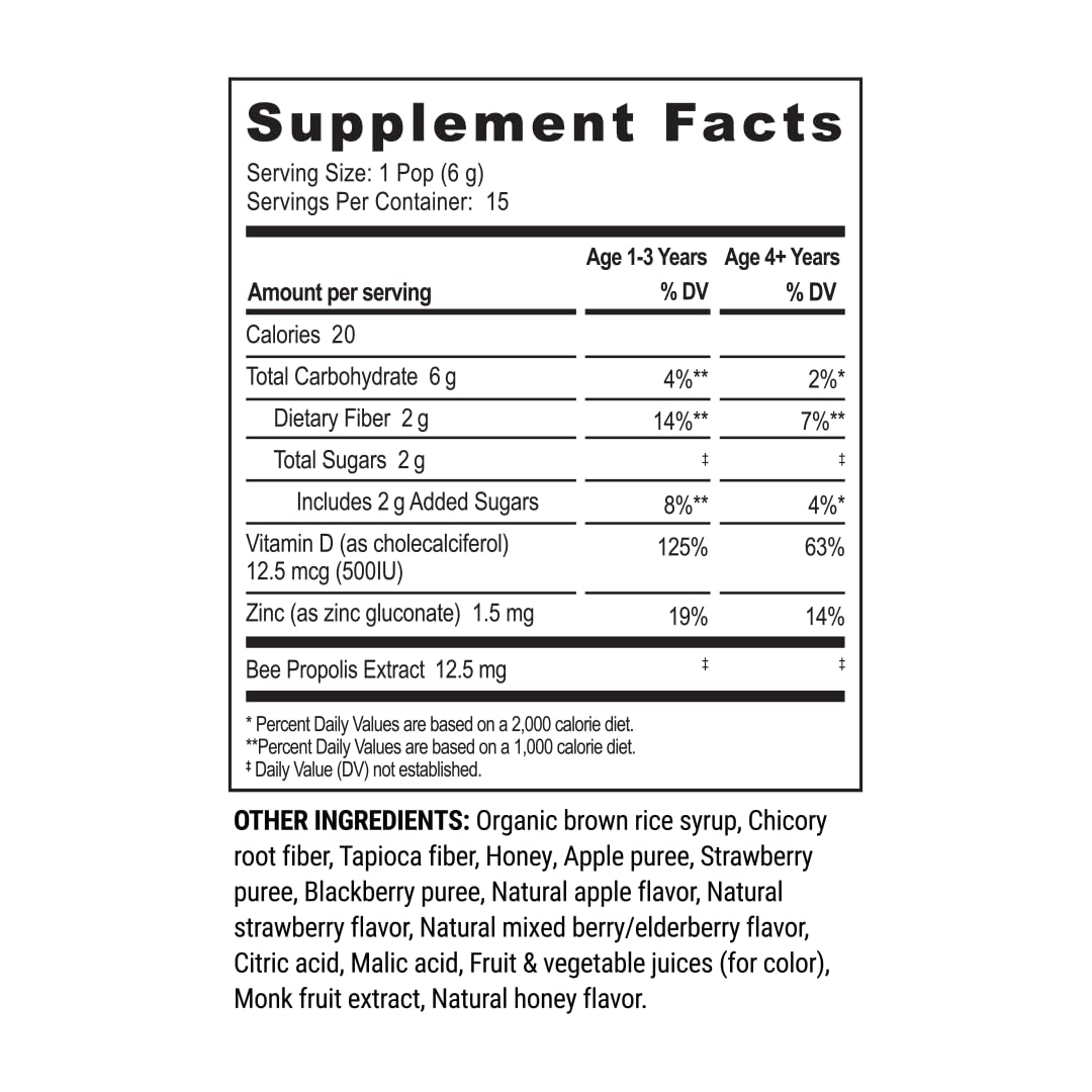 Kids Throat Soothing Lollipops by Beekeeper's Naturals - Doctor Formulated Immune Support, Vitamin D & Honey, Under 2g Sugar, Clean Ingredients,15 ct