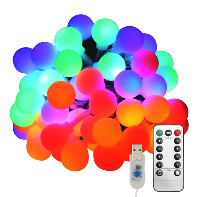 MANLI Lichterkette Ball 50 LED Glühbirne USB Bunte 8 Modus Sterne Dekorative Globe Lichter mit Fernbedienung Innen Außen Bele