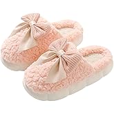 FRZTOUR Plush Cute Bow Slippers for Women – Furry Comfy Indoor Outdoor Non-Slip House Slippers