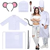Croloose 6 Pcs Halloween Mouse Costume Accessory Ear Headband Tail and Chef Costume Set Hat Apron for Men Women Adult