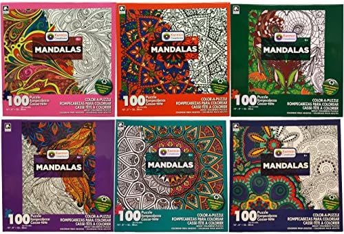 Karmin International Set of 6 Color-A-Puzzle Mandalas 100pc Puzzle! Eco-Friendly! Draw, Paint or Pencil! Make the Puzzle, Color it, and Frame it! 10"x8"