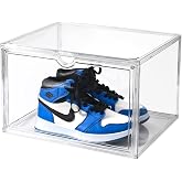 Uni HIMO Clear Shoe Organizer,Stackable Shoe Display Case,Shoe Box Storage Bins with Magnetic Door,Fit Shoe Size Up to US 14 (X-Large-1Pack)