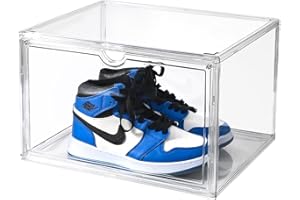 Uni HIMO Clear Shoe Organizer,Stackable Shoe Display Case,Shoe Box Storage Bins with Magnetic Door,Fit Shoe Size Up to US 14 (X-Large-1Pack)