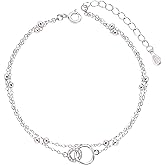 Pinkment Between Us bracelet for women, S925 sterling silver adjustable charm bracelet, Interlocking Minimalist Simple Thin Stackable link chain bracelet, Non tarnish, Trendy, Dainty, Elegance, Jewelry gift set for her