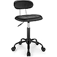 FNZIR Square Rolling Stool with Backrest Height Adjustable Chair Swivel Drafting Chair Stool Chair with Wheels Black
