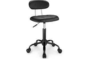 FNZIR Square Rolling Stool with Backrest Height Adjustable Chair Swivel Drafting Chair Stool Chair with Wheels Black