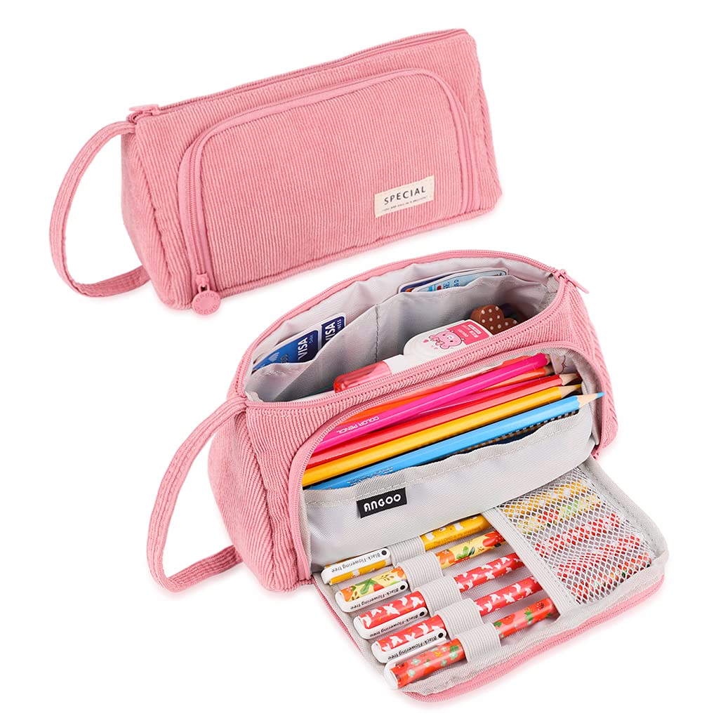 iSuperb Pencil Case Large Capacity Corduroy Pencil Case with Handle, Pen Pouch Bag Cosmetic Bag School Stationary Office Storage Makeup Bag