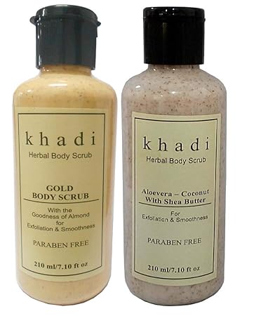 Khadi Herbal Combo - Gold Body-Scrub and Aloevera - Coconut with Sea Butter Body-scrub (Paraben Free) Scrub (420 ml)