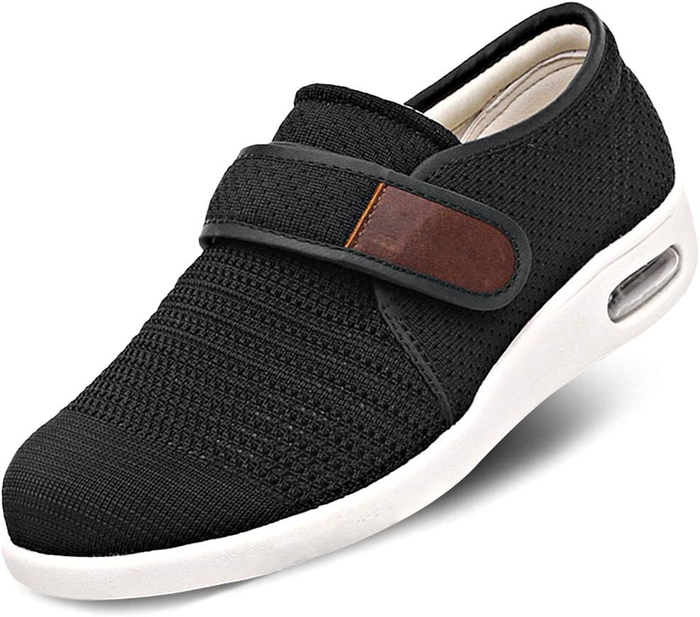 Mens Diabetic Edema Shoes Lightweight Walking Mesh Breathable Wide Sneakers Strap Adjustable Easy On and Off for Elderly, Swollen Feet, Plantar Fasciitis