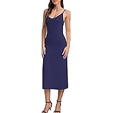Cmumienzink V Neck Long Full Slips for Women Under Dresses Adjustable Straps Midi Cami Dress